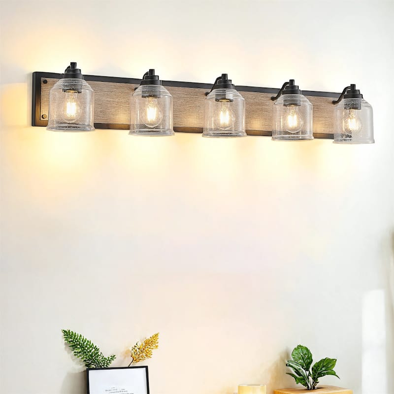 40" Farmhouse Vanity Light Fixture, 5-Light Bathroom Wall Sconce - Black