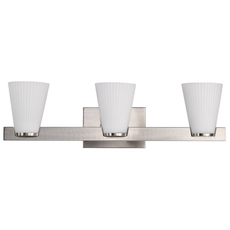 Royale 3 Light Vanity Brushed Nickel Finish Ribbed White Glass - Brushed Nickel