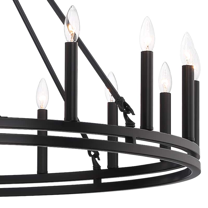 Acroma 48In Modern Farmhouse 18-light Wagon Wheel Candle Chandelier with UL Certified - 48'' W x 48'' D x 36'' H