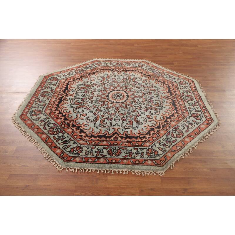 Geometric Heriz-Serapi Oriental Octagon Rug Handmade Wool Carpet - 5'11" x 5'10"