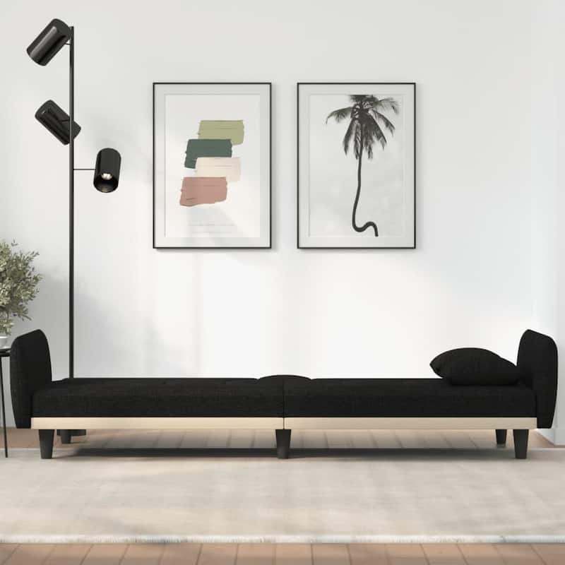 vidaXL Sofa Bed with Cup Holders Black Fabric - 86.6" x 35" x 27.6"