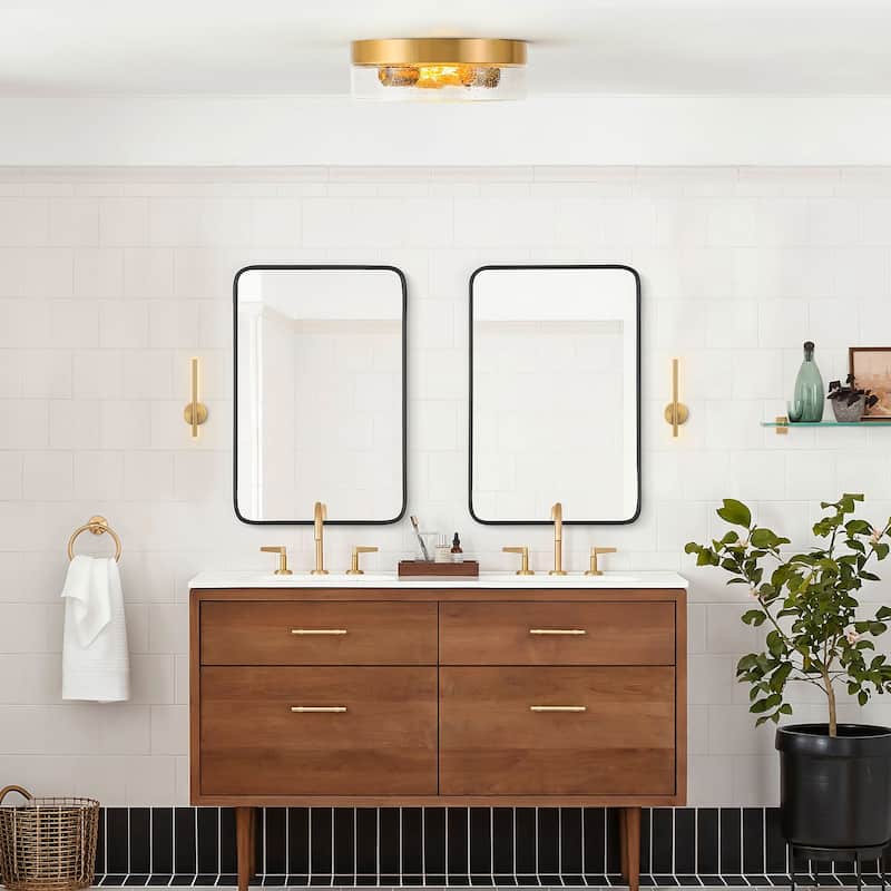2-Light Modern Farmhouse Dome Clear Seeded/Bubble Glass Flush Mount Light