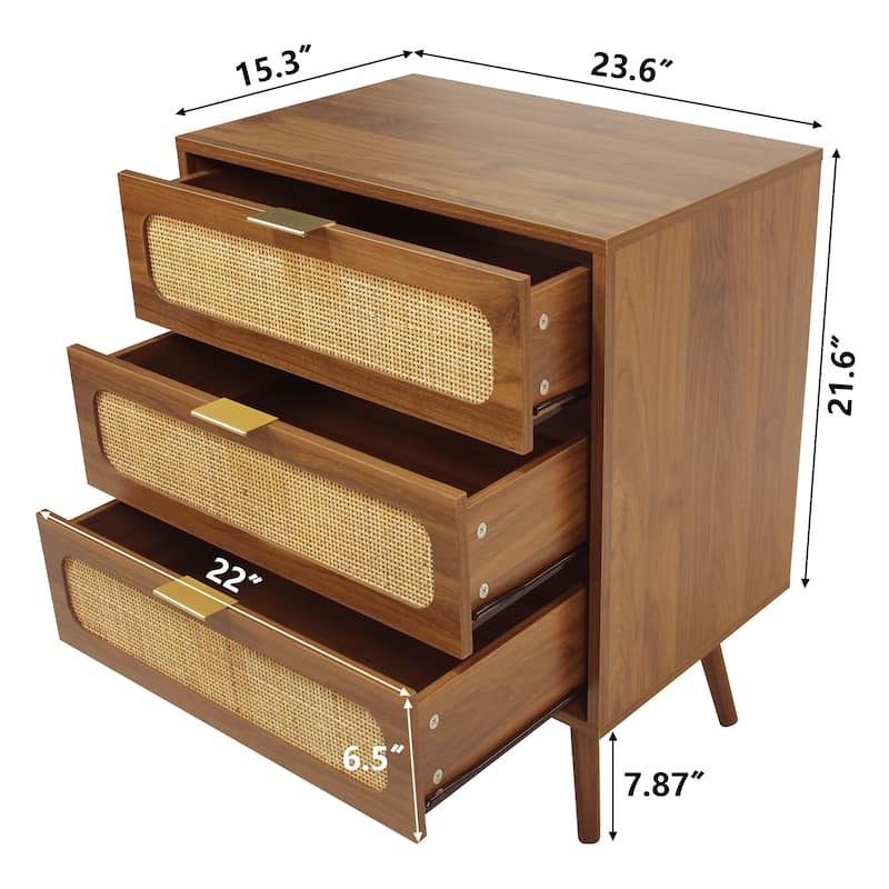 3-Drawer Wood Storage Nightstand