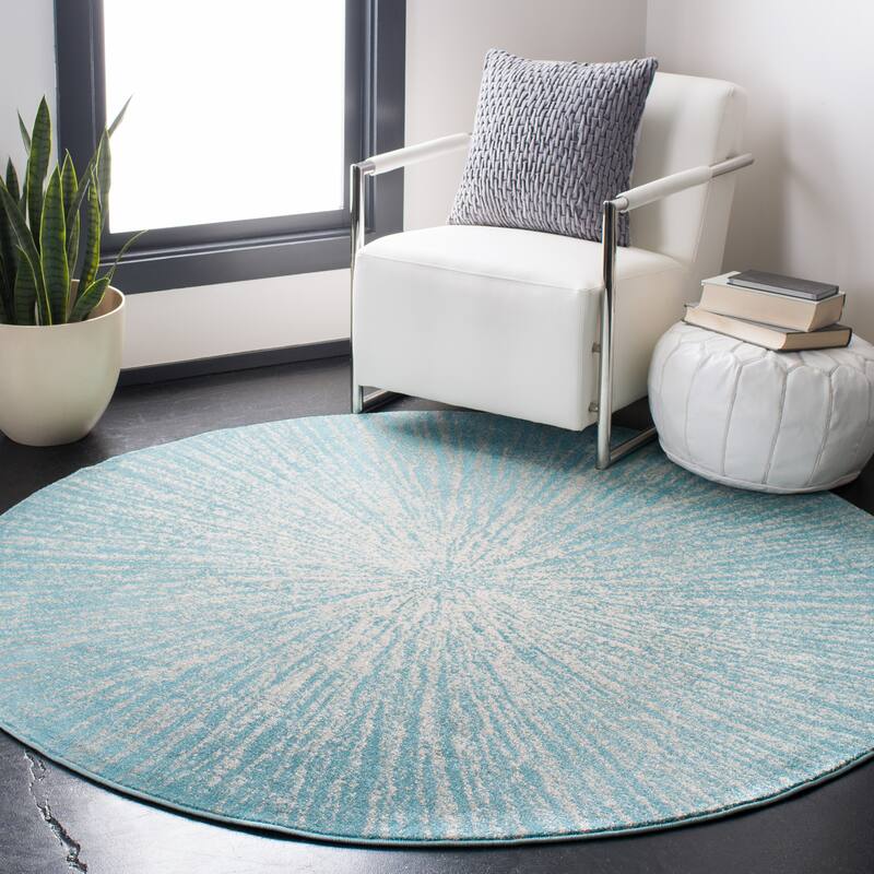 SAFAVIEH Evoke Coralee Abstract Boho Burst Rug - 5'3" Round - Aqua/Ivory