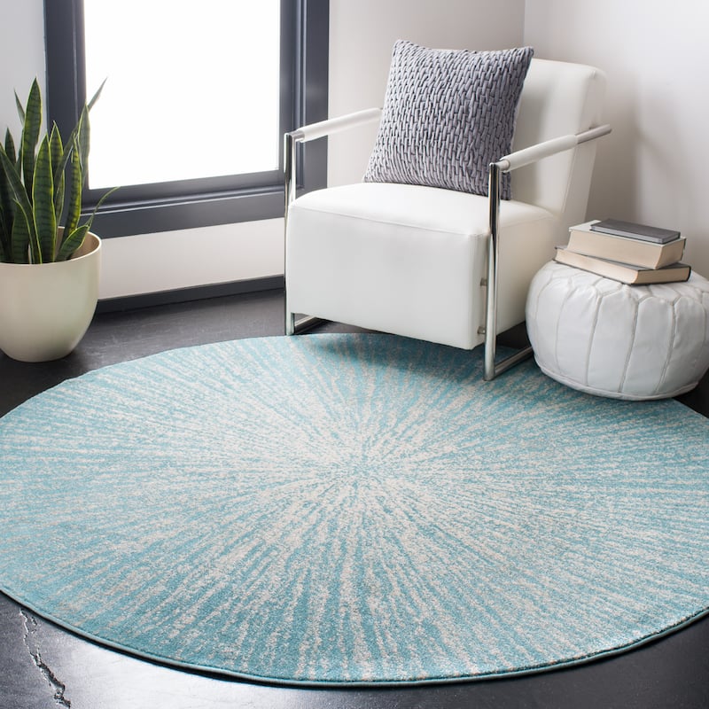 SAFAVIEH Evoke Juli Abstract Boho Burst Rug - 5'1" x 5'1" Round - Aqua/Ivory
