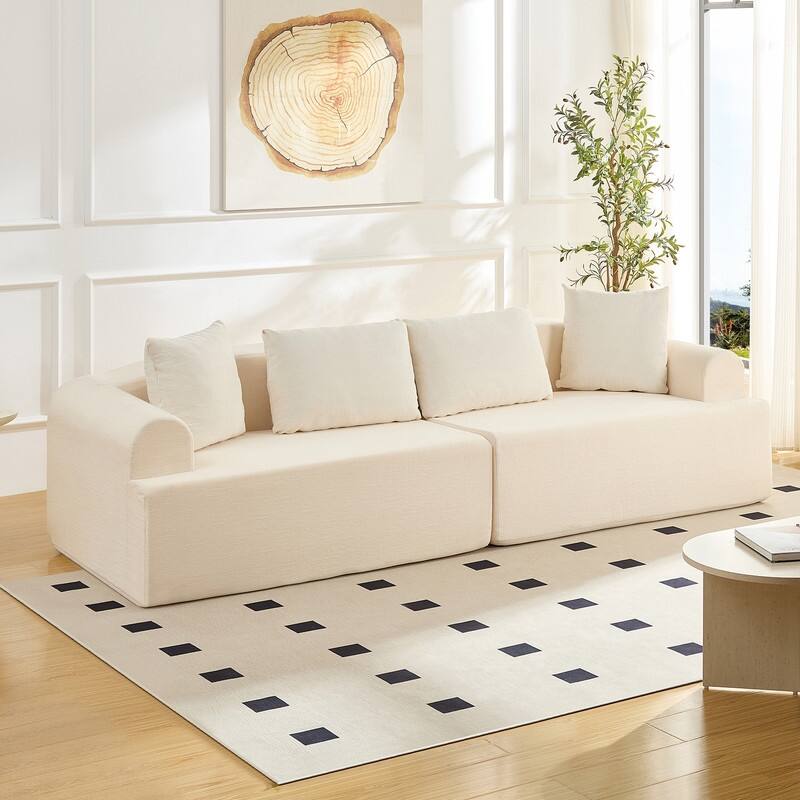 104" Curved Modular Sectional Sofa in Chenille Fabric Modern Minimalist Design Compressed No Assembly Required - Beige - 104.33‘’*35.04‘’*30.32‘’