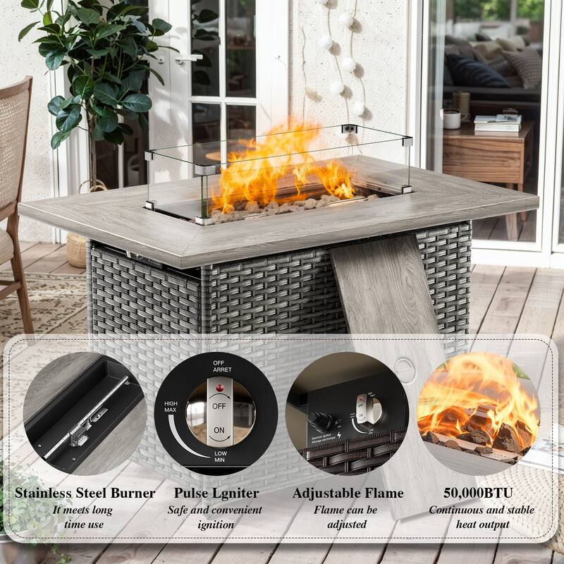 Pocassy 6 Pieces Fire Pit Table w/ Sofa Swivel Chair