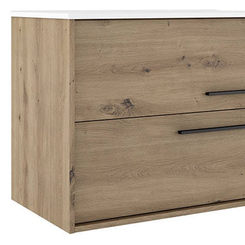 HomeRoots 32" Natural Wood Floating Bathroom Vanity With White Sink And Two Drawers - 32.00 in. x 24.60 in. x 21.60 in.