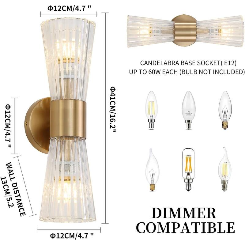 2-light vanitys light gold mounted light glass, metal wall light