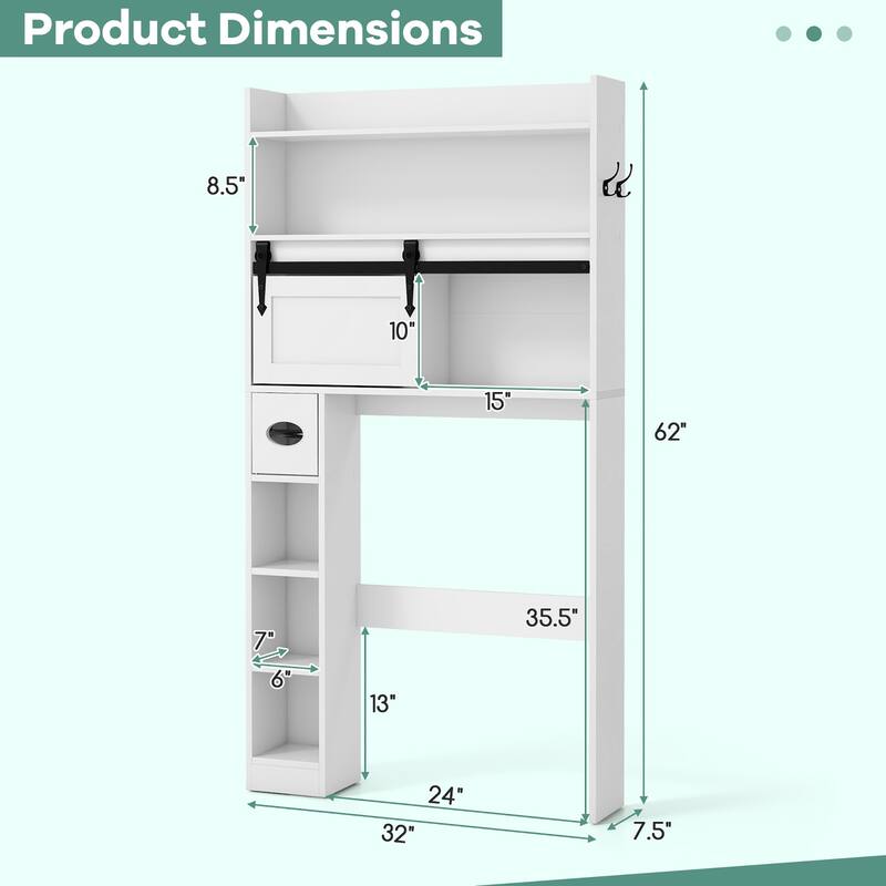 Gymax Over The Toilet Storage Cabinet w/ Sliding Barn Door Adjustable