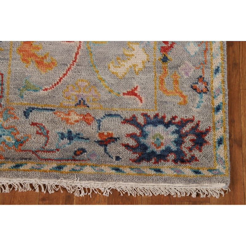All-Over Gray Oushak Indian Runner Rug Handmade Wool Carpet - 2'6"x 8'0"