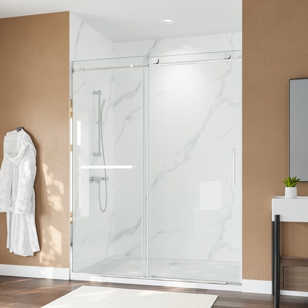 60''x75'' Chrome Single Sliding Shower Door, 8mm Thick SGCC & ANSI