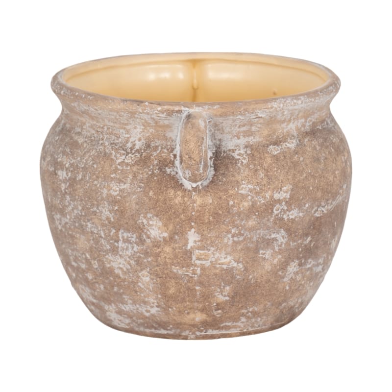 Stoneware Planter Rustic Texture and Handles Vessel Vintage Style