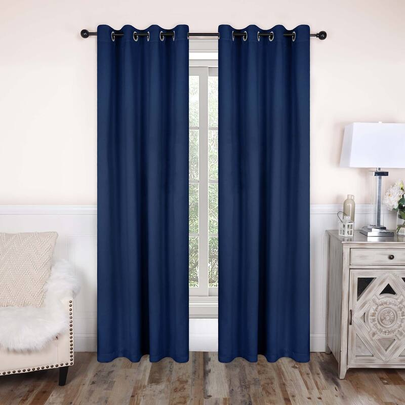 Superior Solid Machine Washable Room Darkening Grommet Curtains, Set of 2 - 52" x 72" - Navy Blue