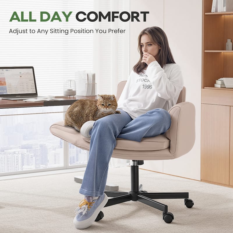 BOSSIN Criss Cross Office Chair with Arms and Wheels - Adjustable Swivel PU Leather Desk Chair for Makeup Vanity, Bedroom