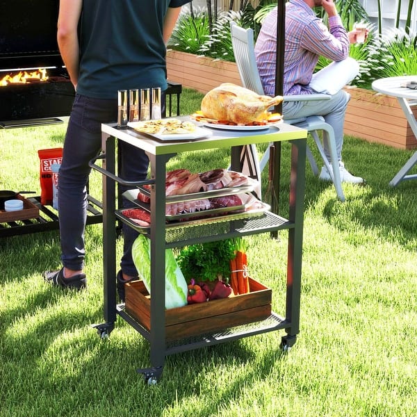 Keter BBQ Kendane Grill Cart Table With Three Shelf, Movable