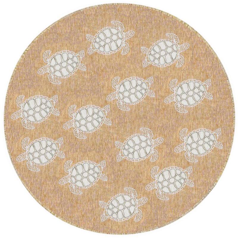 Liora Manne Carmel Collection Sea Turtles Indoor/ Outdoor Area Rug - 7'10" Round - Sand
