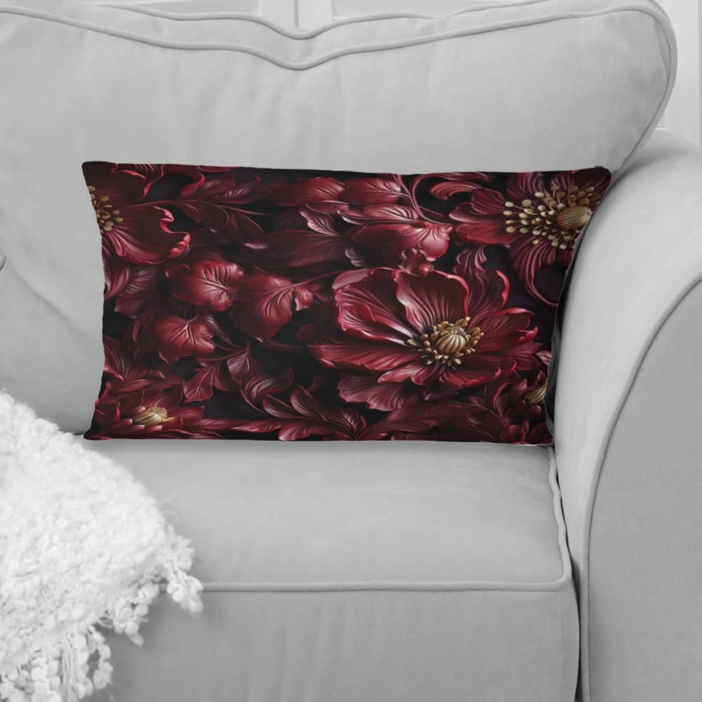 Designart "Regal Burgundy Flowers Majesty Elegance II" Glam Printed Throw Pillow