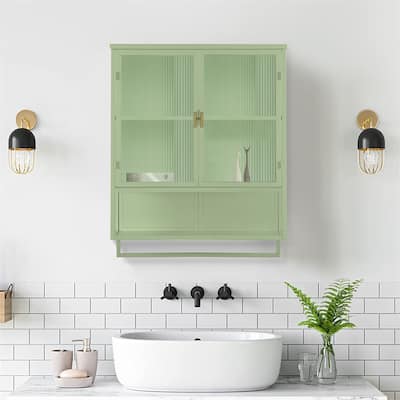 Glass Doors Modern Two-door Wall Cabinet with Two-tier Storage,Shelf