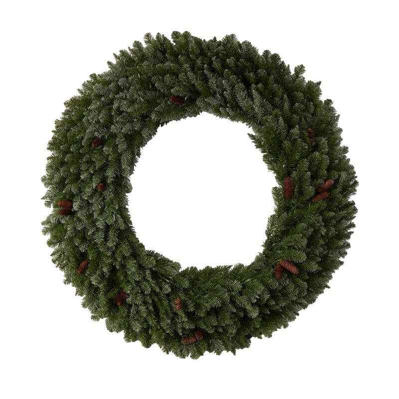 Frosted Artificial Christmas Wreath with Pinecones, 60-Inch, Clear LED Lights