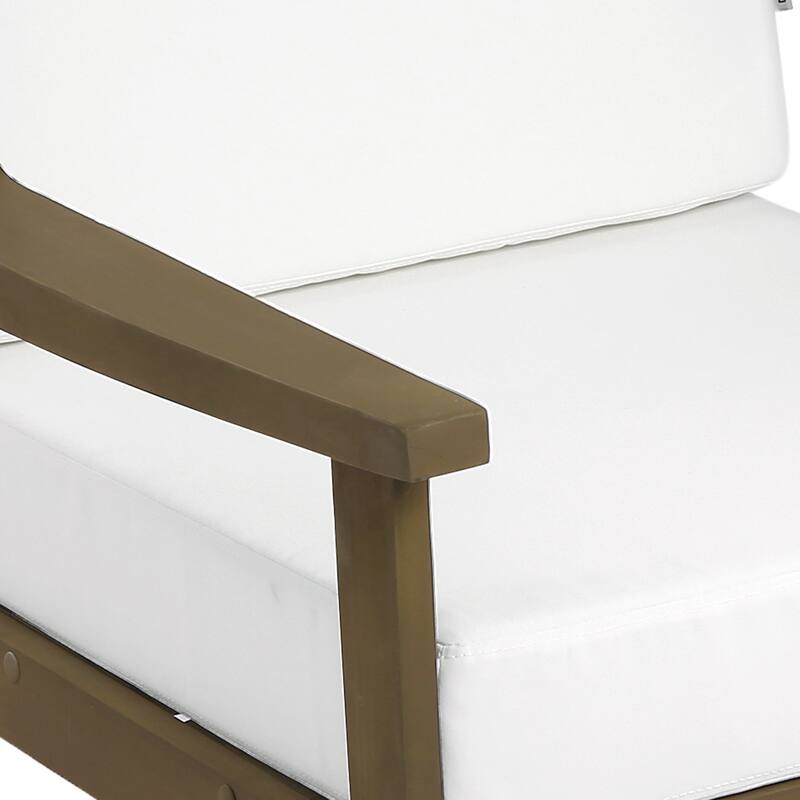 Outdoor Wood Cushioned Patio Set of 2 Accent Chair with Side Table