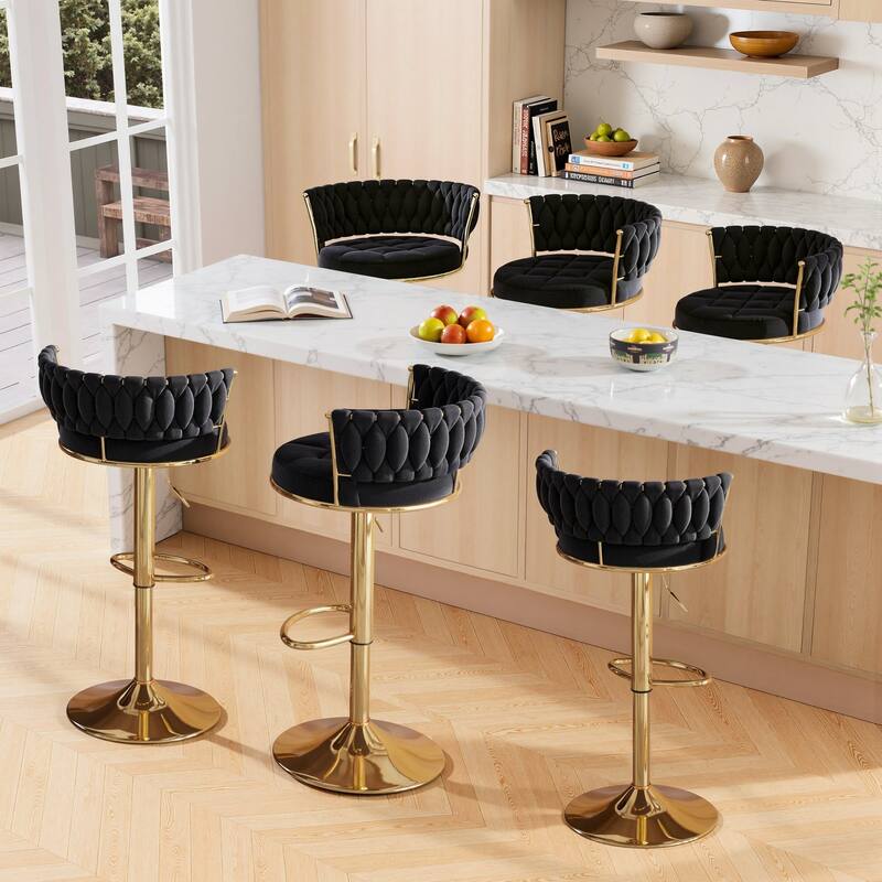 Javlergo Bar Stools Set of 4/6 Velvet Floral Back 360° Swivel Bar Stools 30.5" to 38.8" Adjustable Height Bar stools - Set of 4 - Black + Gold