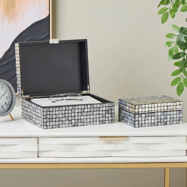 Gray Mother of Pearl Shell Handmade Square Mosaic Storage Geometric ...