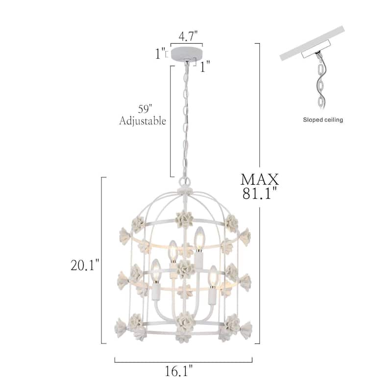 Veitchii French Country Farmhouse Chandelier 4-light Bird Cage Ceramic ...