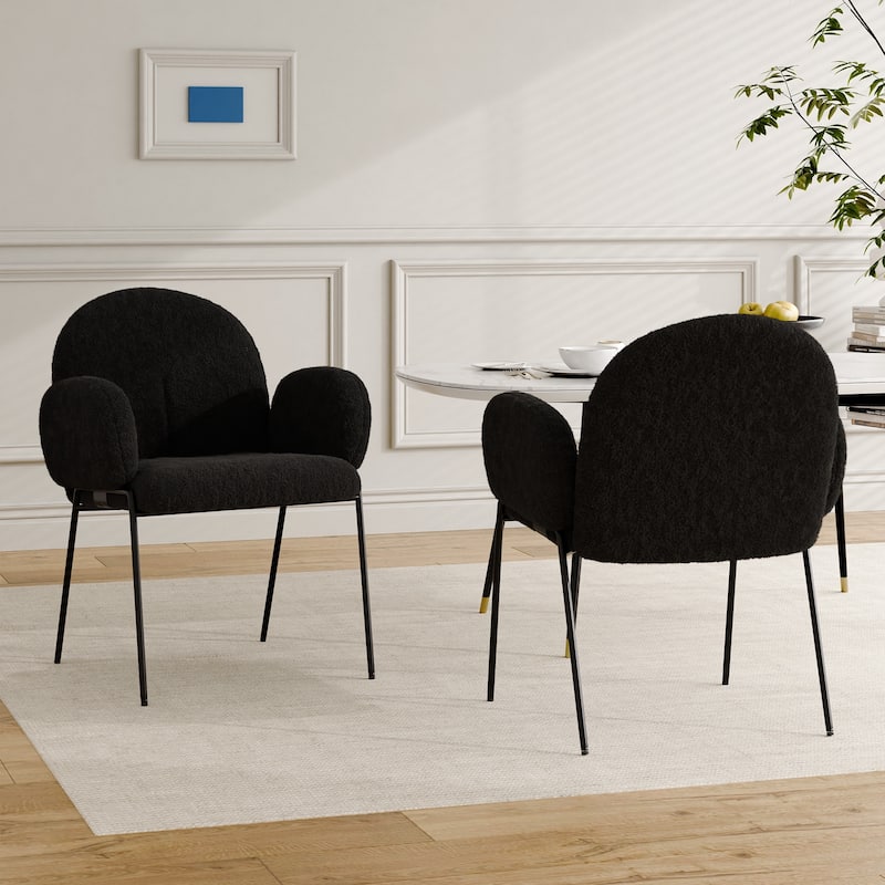 Modern Upholstered Boucle Dining Chair with Armrests