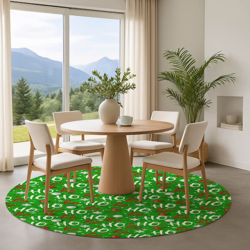 Premium Washable Super Soft Christmas Ho Ho Mayfield Rug - Green - 8' x 8'