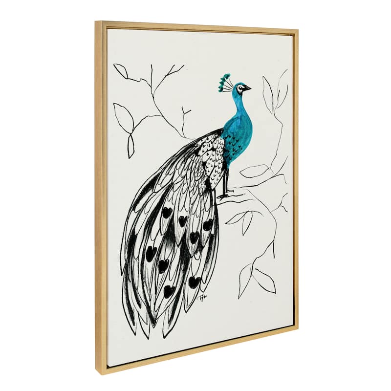 Kate and Laurel Sylvie 658 Peacock Framed Canvas by Teju Reval