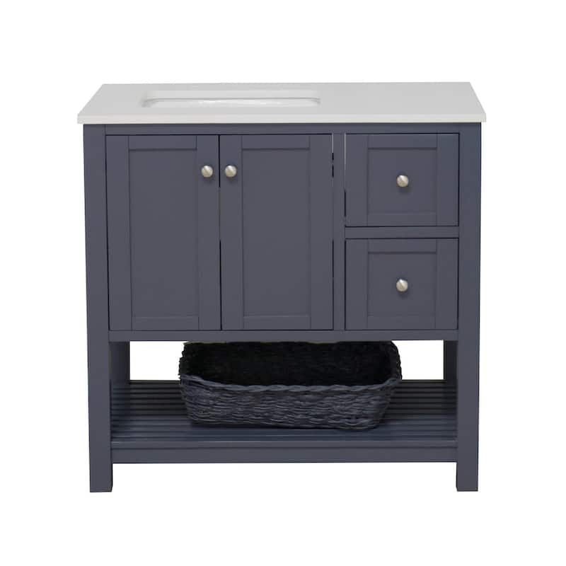 KitchenBathCollection Lakeshore 36" Bathroom Vanity with Engineered White Top