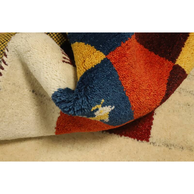Hand Knotted Oriental 100% Wool Carpet Tribal Animal Pictorial Multi-Colored Gabbeh Area Rug - 4' 1'' X 2' 3''