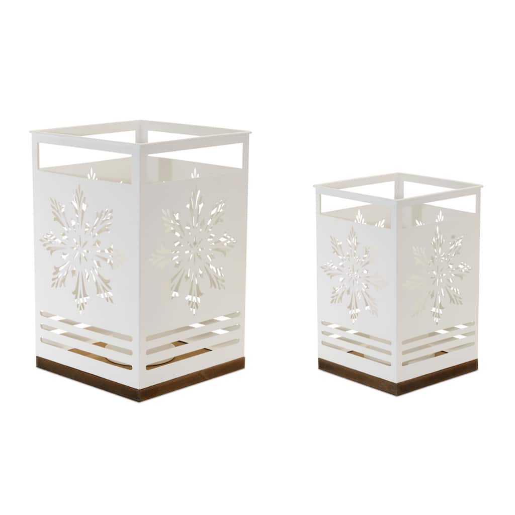 Cut Out Snowflake Pillar Christmas Candle Holders - 12" - Set of 2