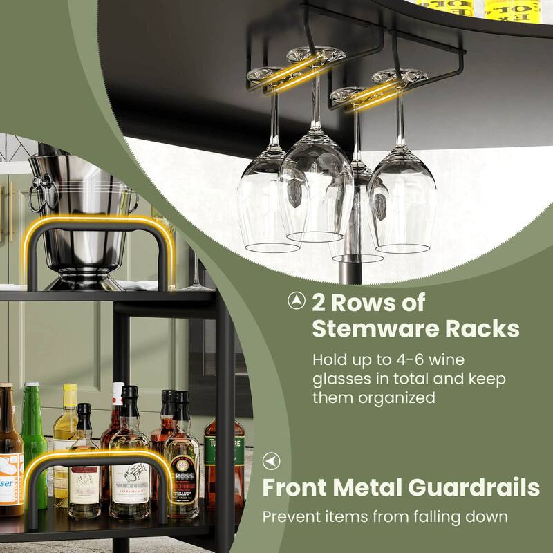 Costway 3-Tier Home Bar Unit with Stemware Racks & Storage Shelves - See Details