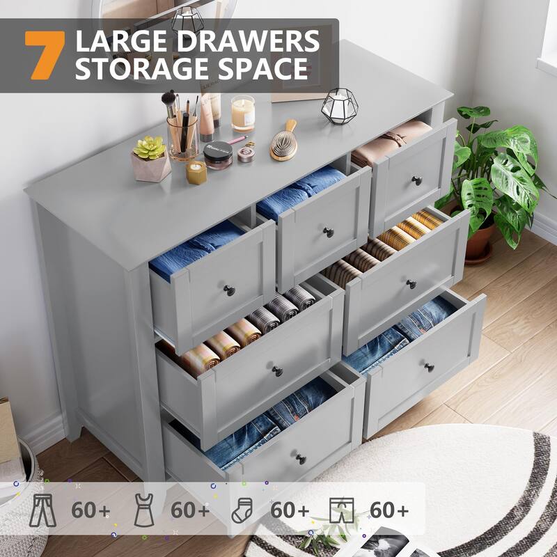 7 Drawer Dresser for Bedroom, Modern Chest of Drawer Dresser