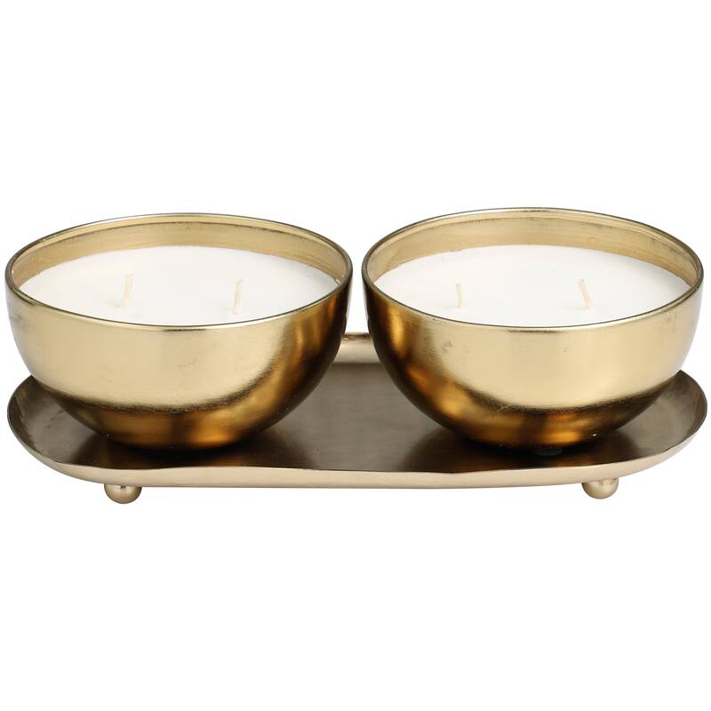 Gold or Silver or Copper Metal Scented 12 oz 2 Wick Candle with White Wax (Set of 2)