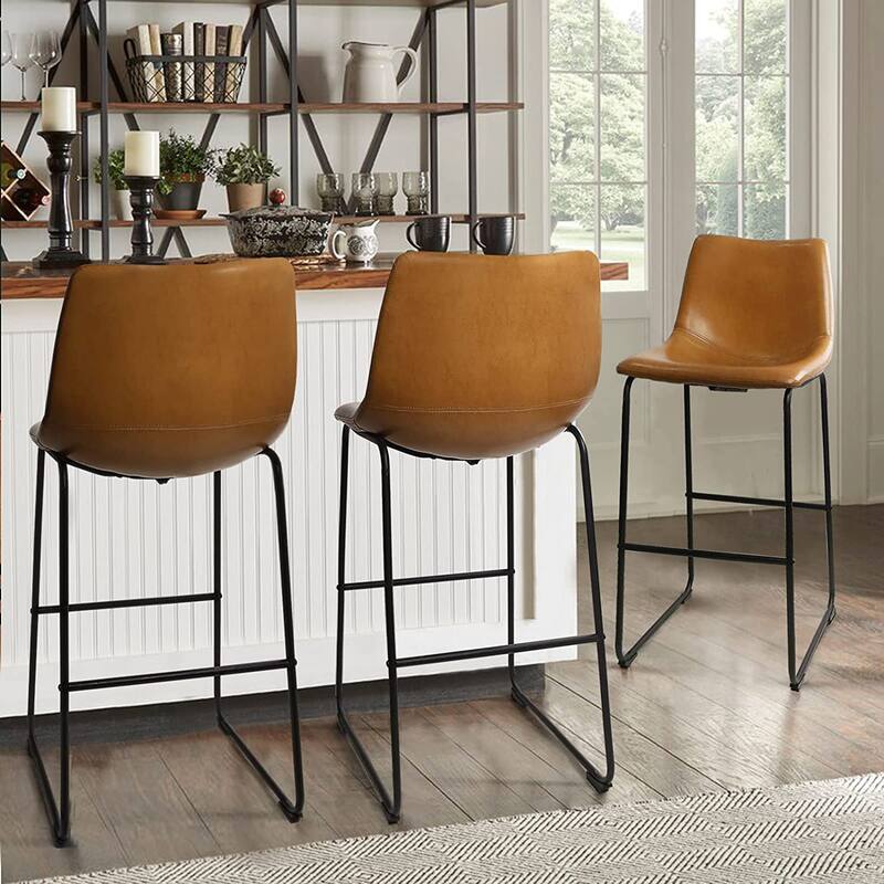 BOSSIN Faux Leather Counter Stool Vintage Barstools, 30 Inch, Set of 2