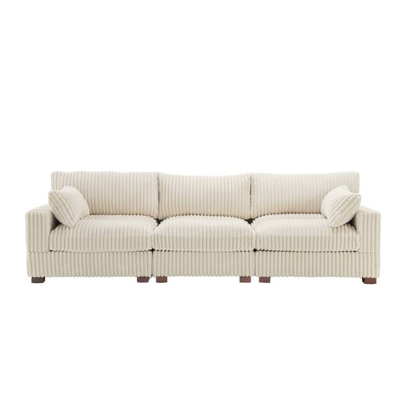 Plush Corduroy Upholstered Modular Sectional Sofa with Pillows