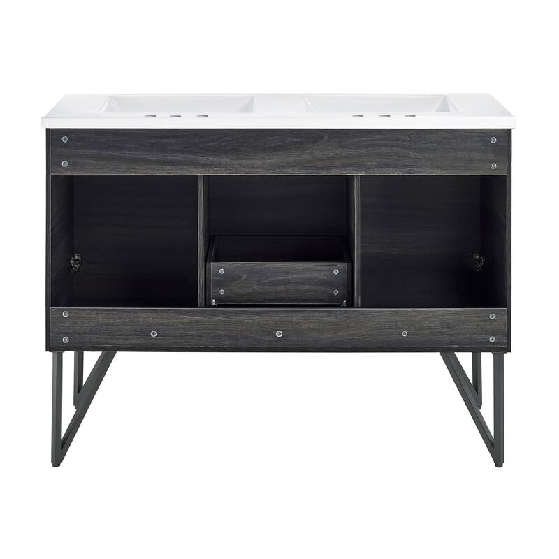 Annecy 48 In. Black Walnut, Double Basin Bathroom Vanity With White, 3-Hole Ceramic Sink Top