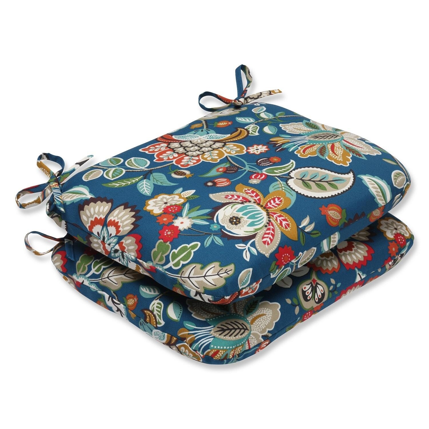 Set of 2 Blue Garden Oasis Outdoor Patio Seat Cushions Bed Bath