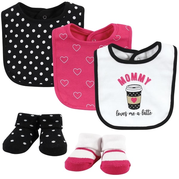 slide 1 of 1, Hudson Baby Infant Girl Cotton Bib and Sock Set, Mommy Latte, One Size - Mommy Latte - One Size One Size - Mommy Latte