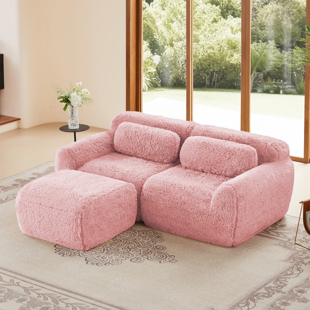 L-shaped Boneless Sofa,Soft Fluffy Plush Fabric