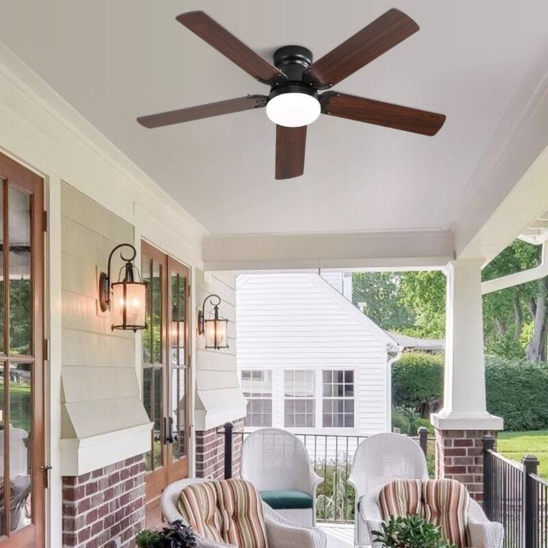 42-inch Flush Mount and Downrod Mount Ceiling Fan with Light and Remote, 5 Plywood Blades - 42 Inch diameter