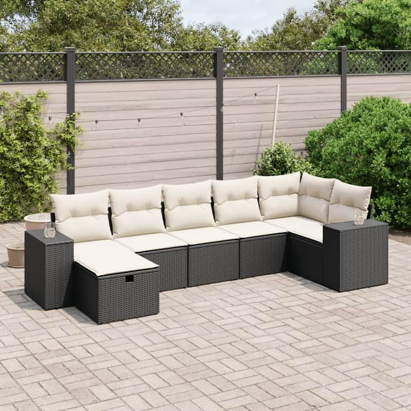vidaXL Garden Sofa Set - Black and cream Large Without table