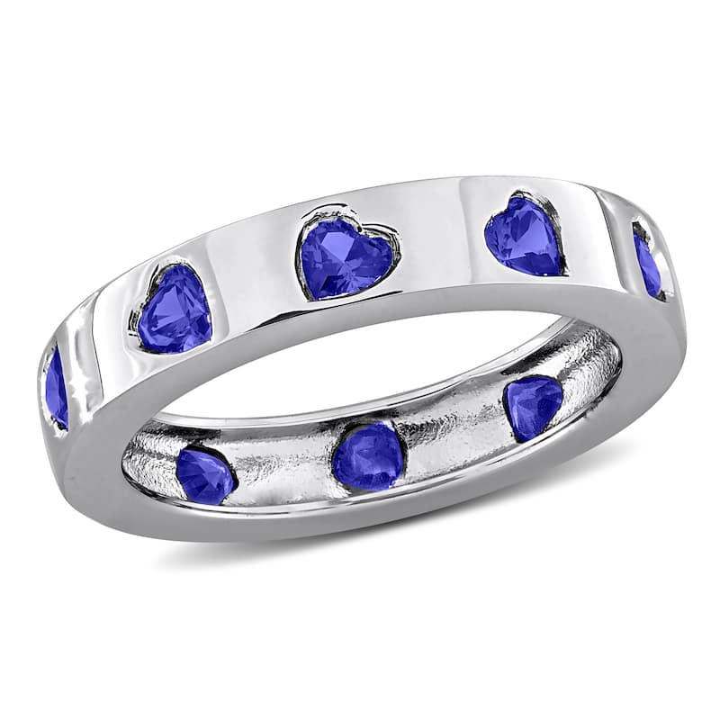 Miadora 1 1/2ct TGW Created Blue Sapphire Heart Eternity Ring in Sterling Silver