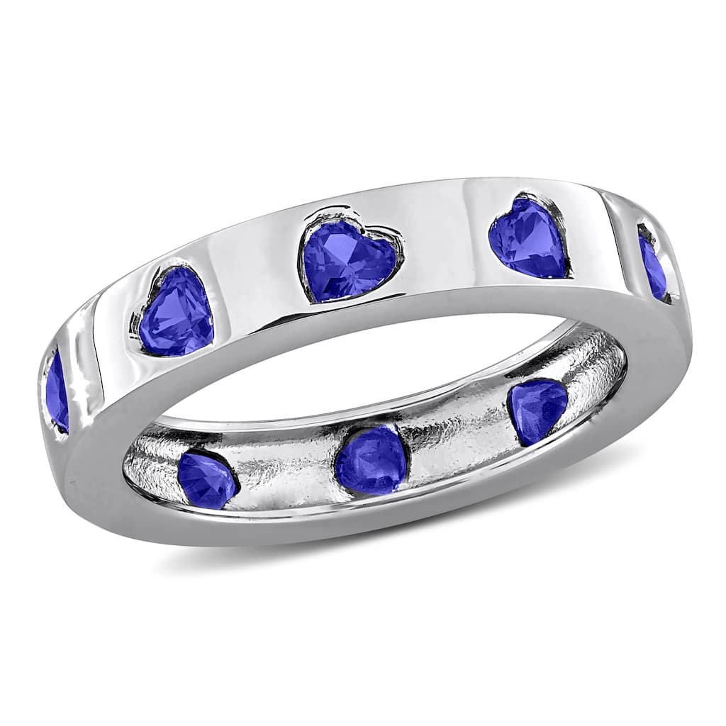 Miadora 1 1/2ct TGW Created Blue Sapphire Heart Eternity Ring in Sterling Silver