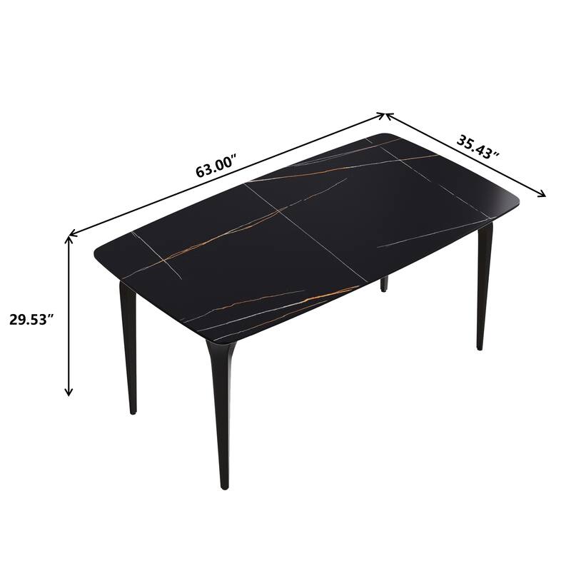 63"Modern artificial stone black curved black metal leg dining table -6 people