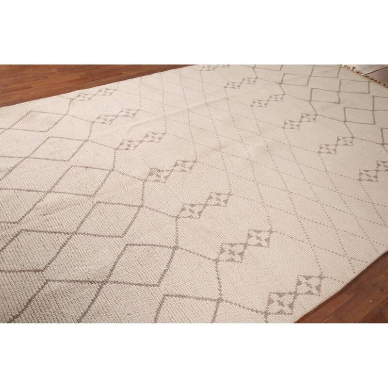 Trellis Ivory Moroccan Rug Hand-Knotted Beige Wool Carpet - 6'8"x 10'7"