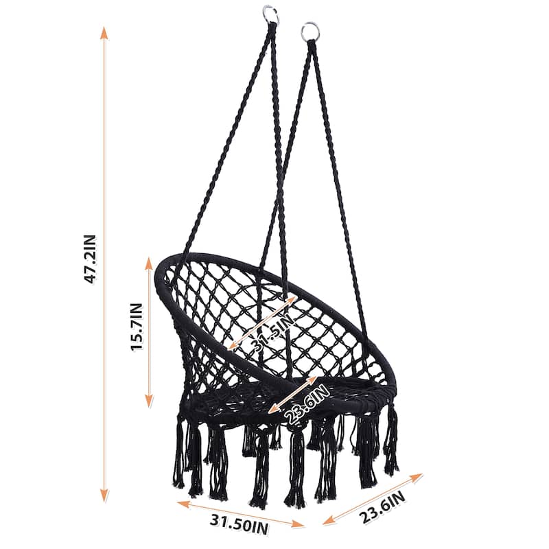 Metal Frame Macrame Hammock Swing with 330lb Capacity Cotton Rope Chair for Indoor/Outdoor